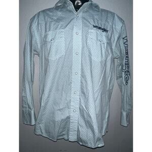 Wrangler Mens S Western Shirt Small Snap Button Logo Sleeve Cowboy Rodeo Geo